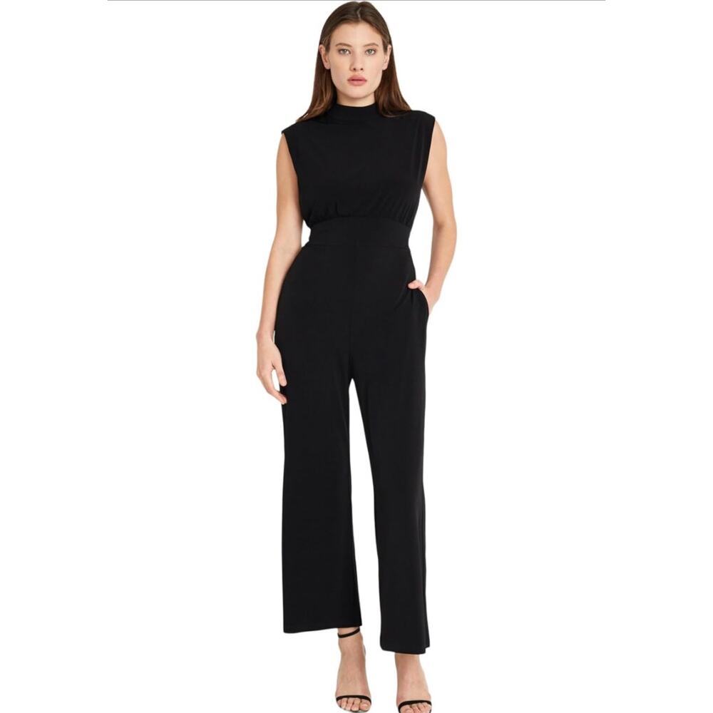 New Donna Morgan Mock Neck Tie Back Jumpsuit Black Size 16